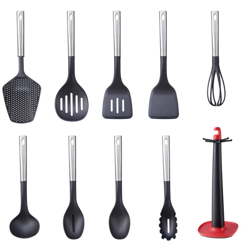 HZ415# Yangjiang Nylon kitchenware set, stainless steel tube handle kitchenware, soup spoon, rice spoon, spatula Item Picture