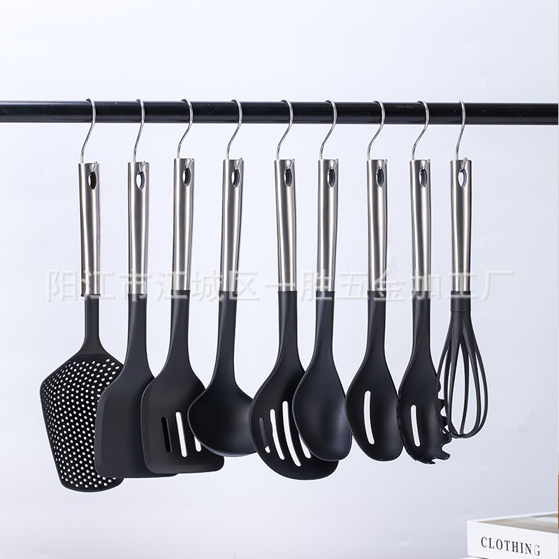 HZ415# Yangjiang Nylon kitchenware set, stainless steel tube handle kitchenware, soup spoon, rice spoon, spatula details Picture