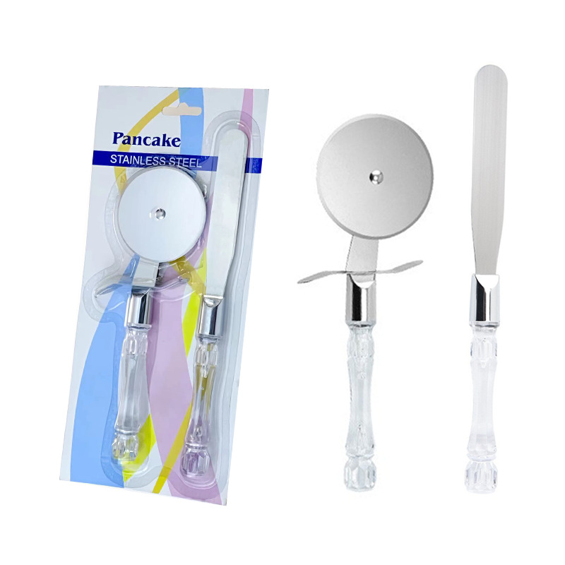 HZ720# Crystal Handle Pizza Knife Straight Spatula Two-piece Set Pizza Cutting Tool Cream Spatula Baking Set pic 3