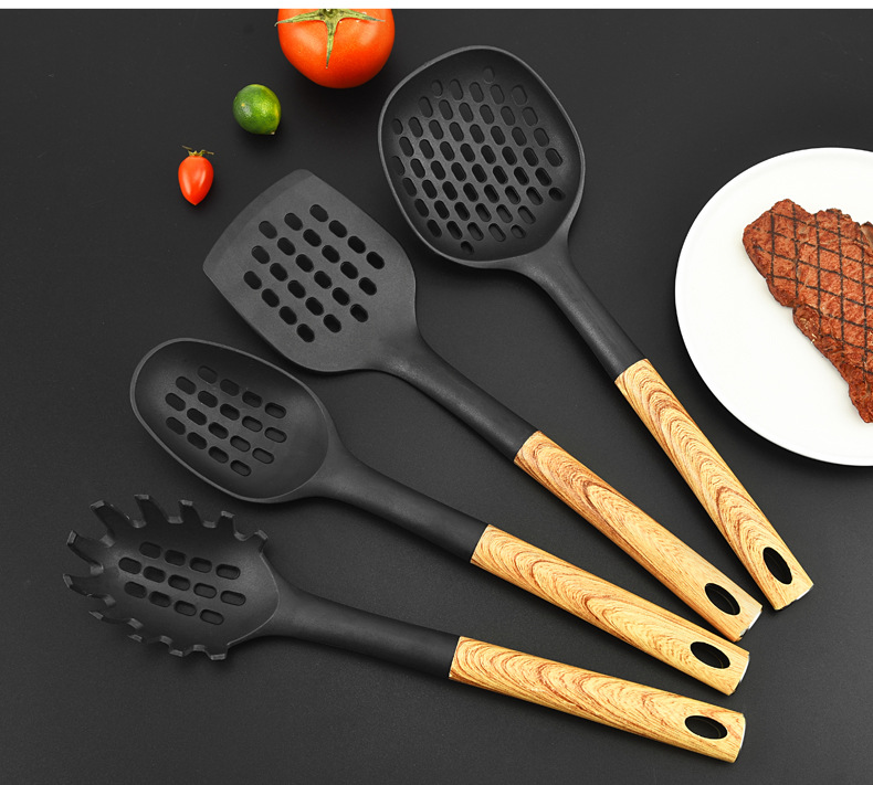 HZ415# Wholesale best-selling non-stick cookware set, wood-grain nylon cookware high-temperature resistant cooking set pic 9