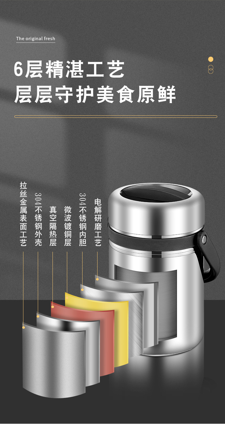 HZ408#304 stainless steel insulated bucket, home and office vacuum porridge, multi-layer large capacity, 3-layer rice bucket, carrying pot pic 9