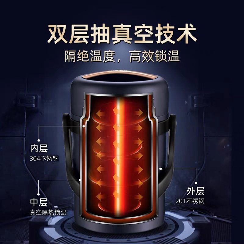 HZ37 food-grade 304 stainless steel vacuum lunch box, insulated bucket, hand-held lunch bucket, 3-layer pot, large capacity box, thickened details Picture