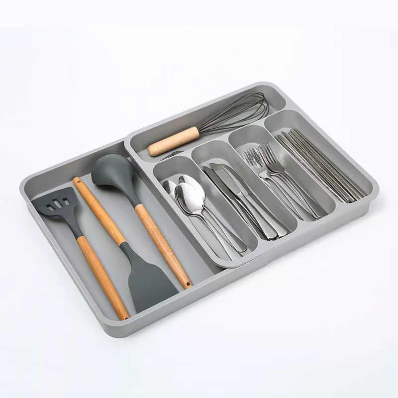 HZ607 extendable drawer storage box, separate shelving unit, tableware organizer, knife, fork and chopsticks compartments box, storage box Specification image