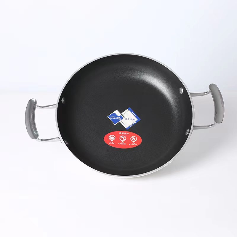 HZ43# Double-ear aluminum frying pan, non-stick flat pan with double bottom, hotel commercial wholesale pic 2