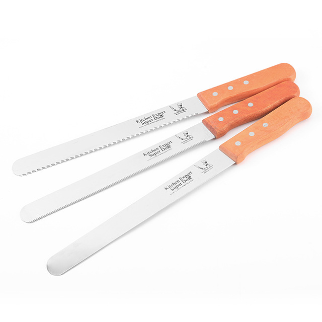 HZ720 wooden handle stainless steel bread knife 10, 12, 14 inches flat-toothed fine-toothed coarse-toothed cake toast saw knife for baking Specification image