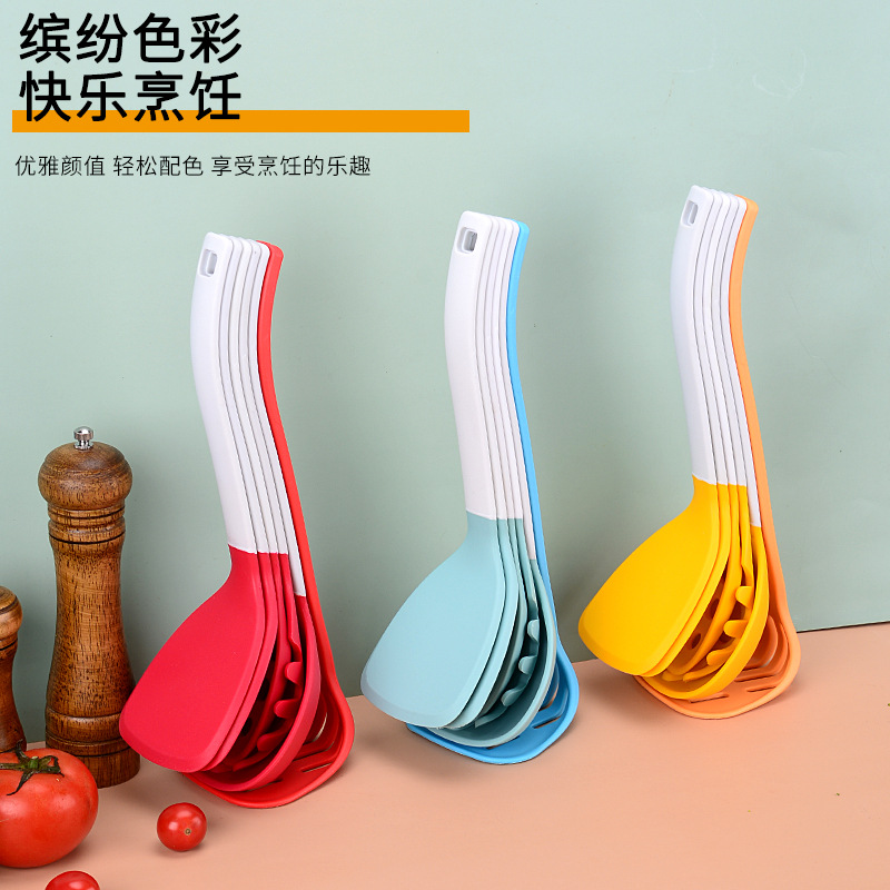 Silicone kitchenware 6-piece set, non-stick pan spatula and spoon set, high-temperature resistant silicone spatula, nylon handle kitchenware Specification image