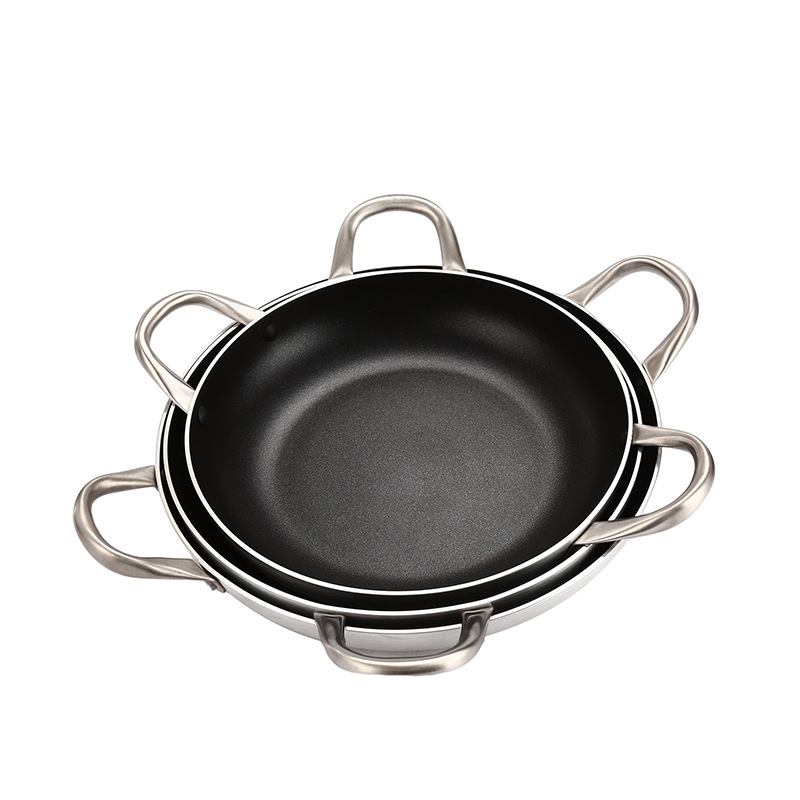 HZ43# Double-ear European-style sanding frying pan, aluminum non-stick flat pan with double bottom, hotel commercial wholesale pic 2