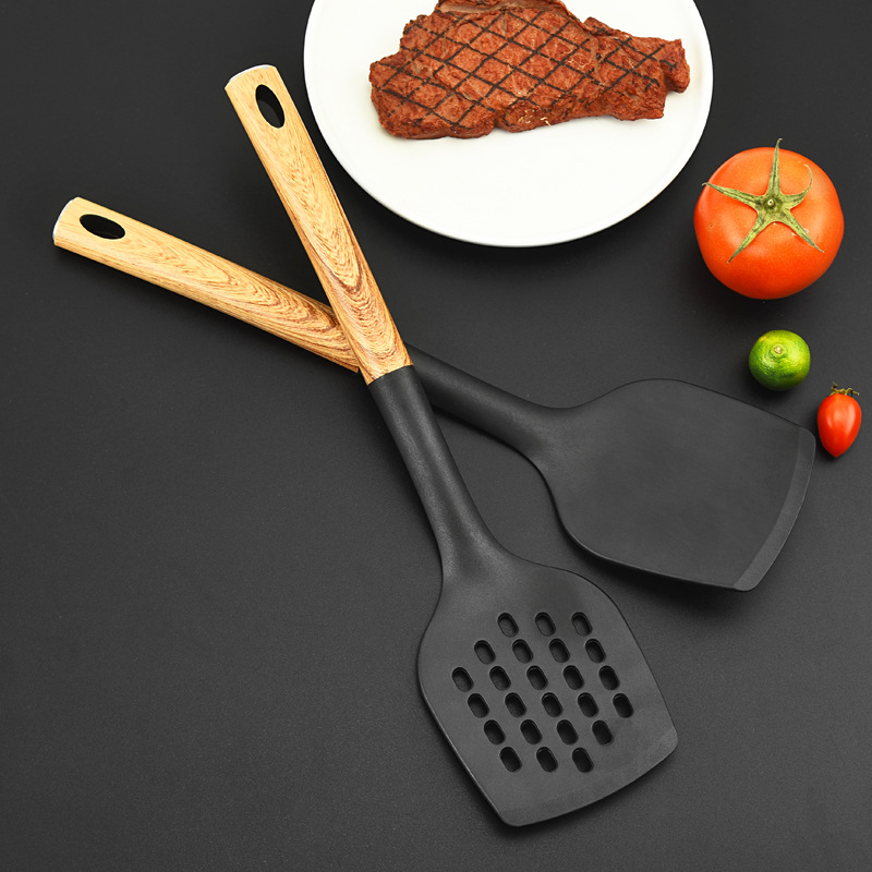 HZ415# Wholesale best-selling non-stick cookware set, wood-grain nylon cookware high-temperature resistant cooking set details Picture