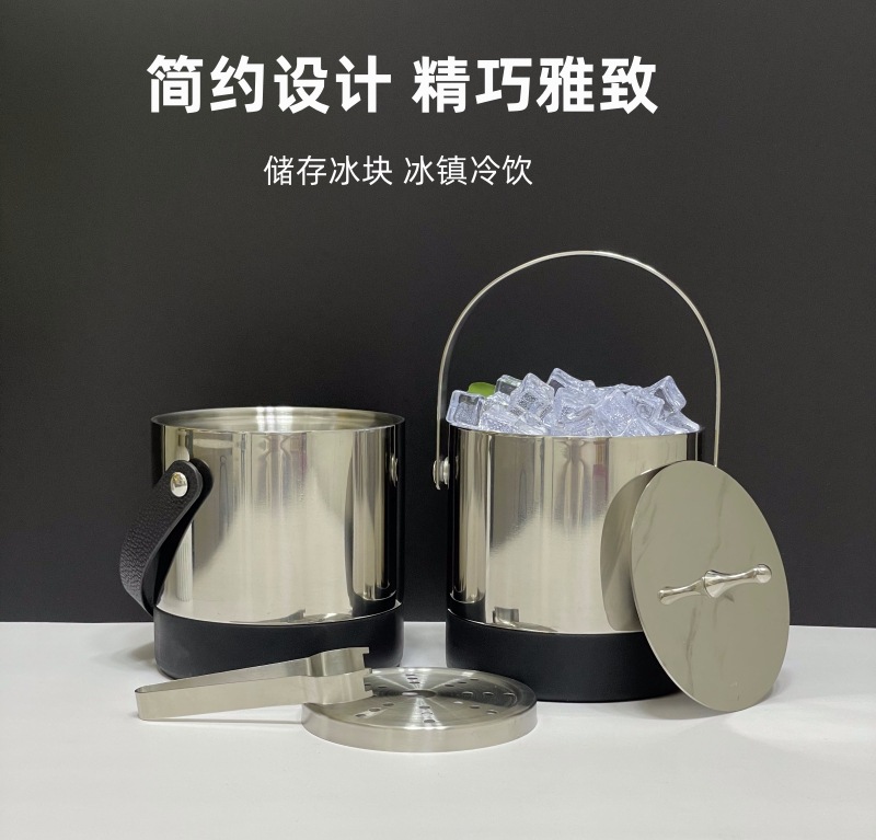 HZ444#不锈钢双层冰桶带盖保温手提冰粒桶香槟桶红酒桶酒店跨境详情6