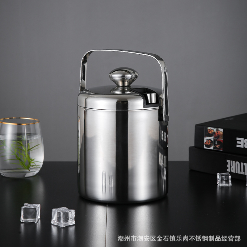 HZ444 stainless steel double-layer insulated ice bucket, 304 inner liner with lid, hand-held champagne bucket, cross-border bestseller, can be printed with logo