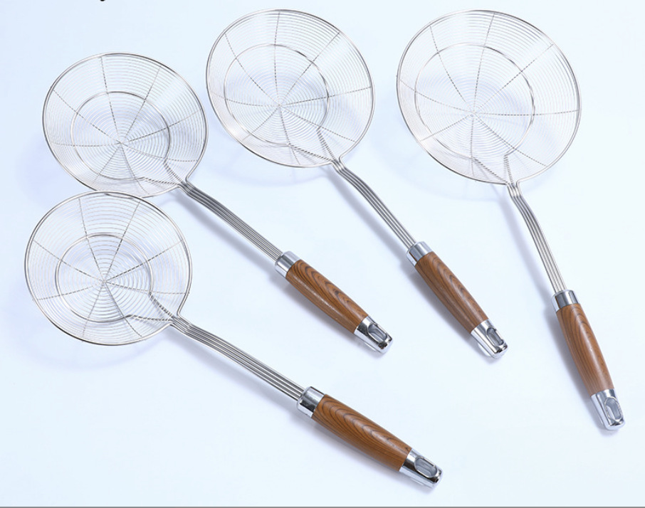 HZ102# Four-wire double-round elegant rosewood handle strainer with flat bottom and wooden handle