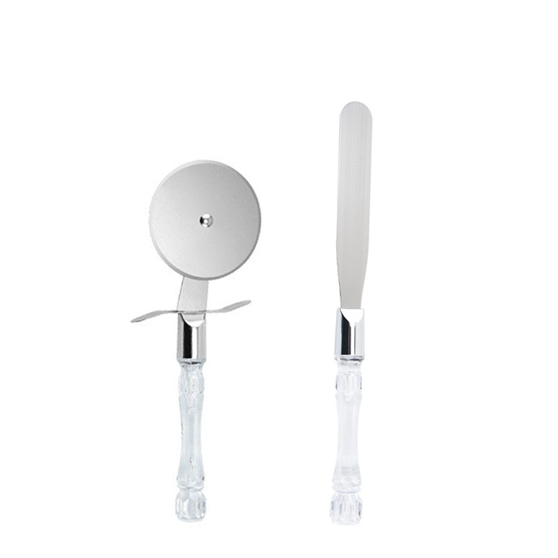HZ720# Crystal Handle Pizza Knife Straight Spatula Two-piece Set Pizza Cutting Tool Cream Spatula Baking Set