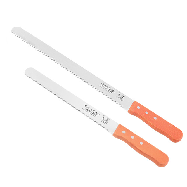 HZ720 wooden handle stainless steel bread knife 10, 12, 14 inches flat-toothed fine-toothed coarse-toothed cake toast saw knife for baking details Picture