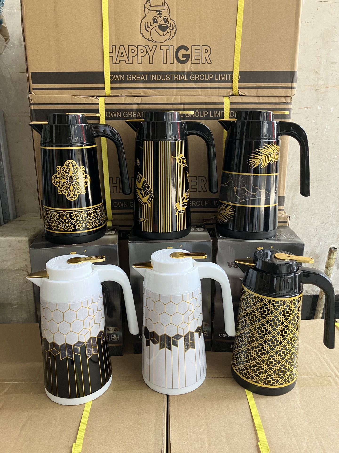 HZ472 Middle Eastern style household 1L glass inner liner insulated kettle with iron shell, 6 patterns mixed pic 8
