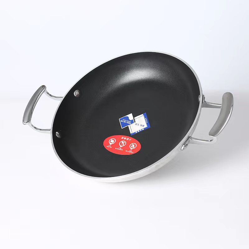 HZ43# Double-ear aluminum frying pan, non-stick flat pan with double bottom, hotel commercial wholesale pic 3