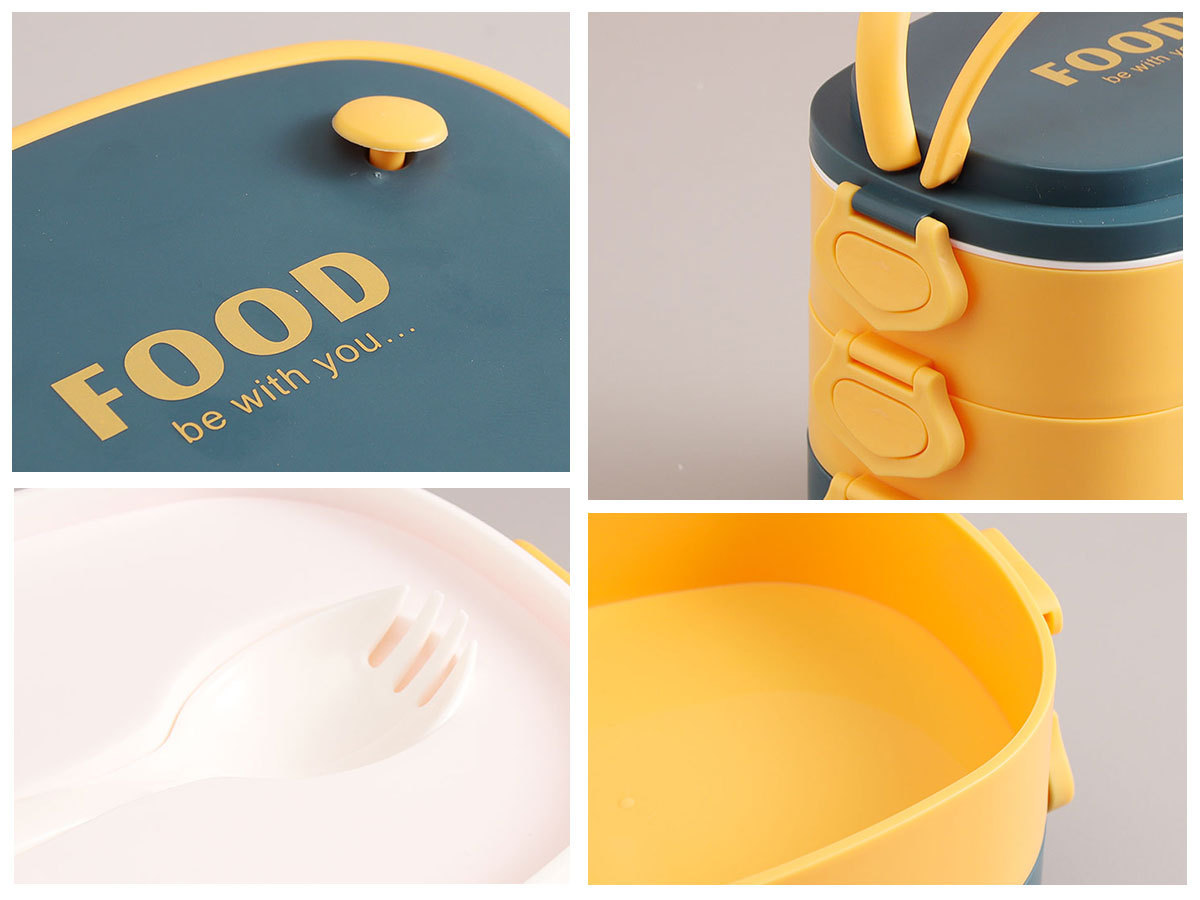 322 plastic single-layer hand-held compartments lunch box with spoon, sealed portable lunch box, bento box, simple three-layer rice pic 2