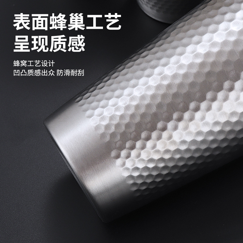 HZ42 Korean-style stainless steel hammer-patterned cup, thickened beer mug, double-layer insulated honeycomb cup, restaurant coffee cup, juice cup details Picture