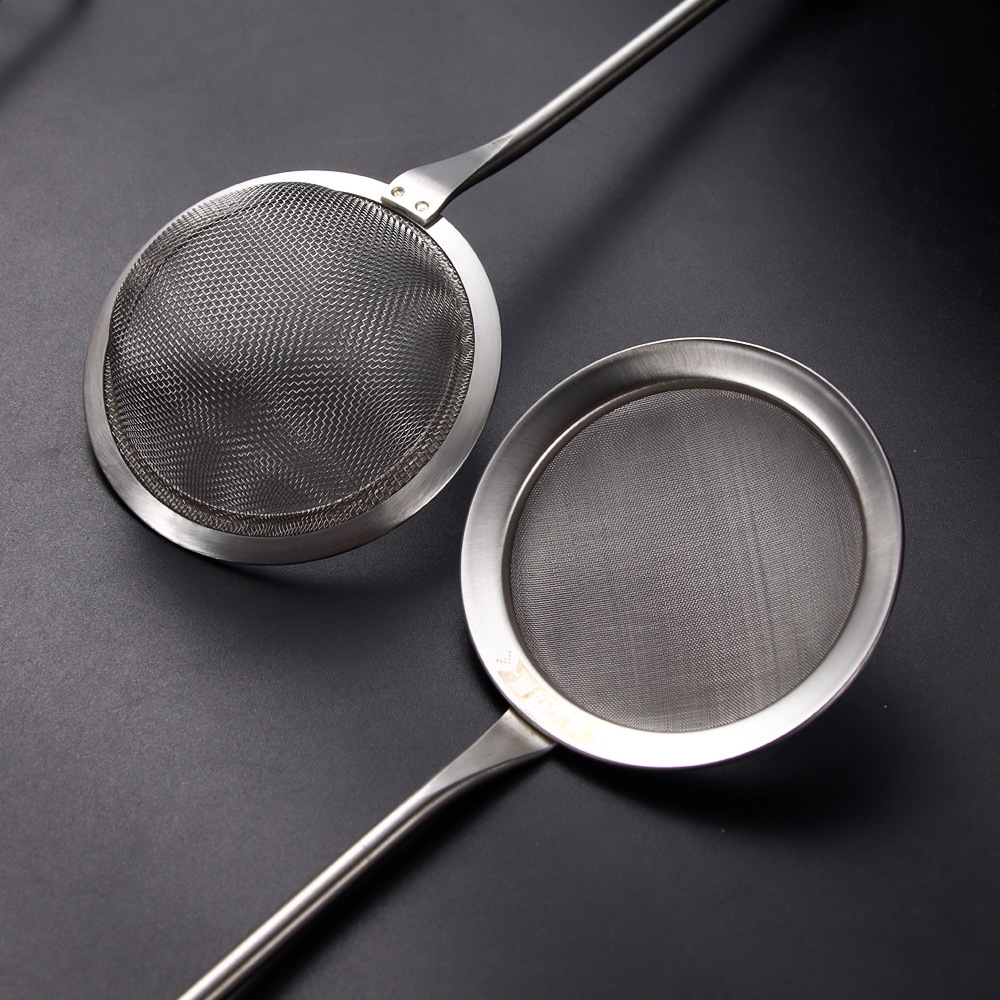 HZ102#304 stainless steel ancient wooden handle mesh oil residue filter, oil grille, hot pot strainer, soy milk filter screen Specification image