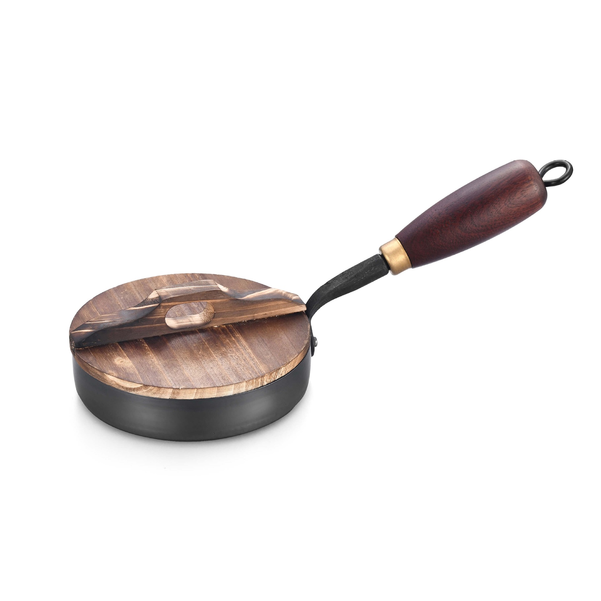 HZ43# uncoated fine iron forged non-stick iron pan, hand-made universal pan, frying pan, wok, household set with wooden lid