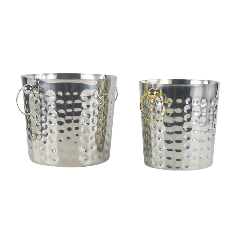 HZ629双耳香槟桶啤酒桶红酒桶 单层冰粒桶商用kty不锈钢捶纹冰