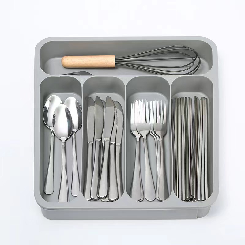 HZ607 extendable drawer storage box, separate shelving unit, tableware organizer, knife, fork and chopsticks compartments box, storage box Item Picture