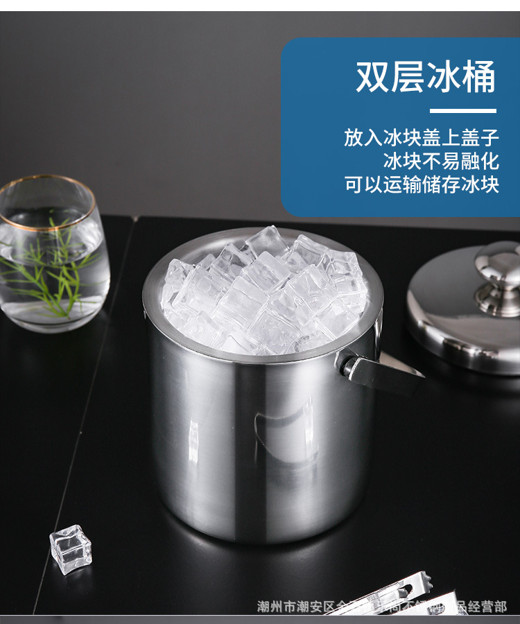 HZ444 stainless steel double-layer insulated ice bucket, 304 inner liner with lid, hand-held champagne bucket, cross-border bestseller, can be printed with logo pic 2