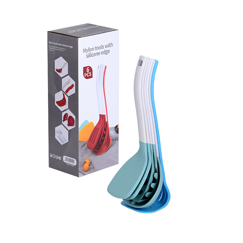 Silicone kitchenware 6-piece set, non-stick pan spatula and spoon set, high-temperature resistant silicone spatula, nylon handle kitchenware Item Picture