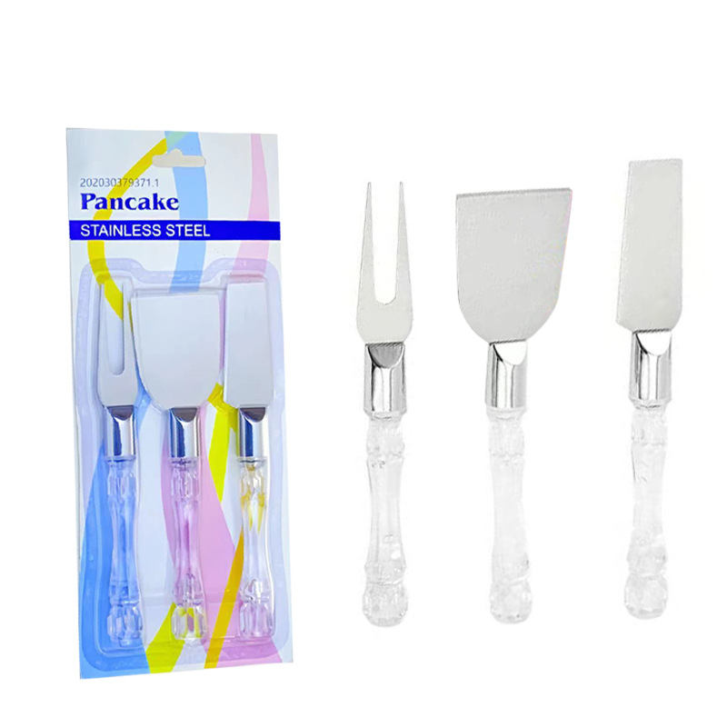 HZ720# Cheese and Cheese Knife and Fork Three-Piece Set, Crystal Handle Cheese Knife and Spatula Set, Stainless Steel Cheese knife for baking details Picture