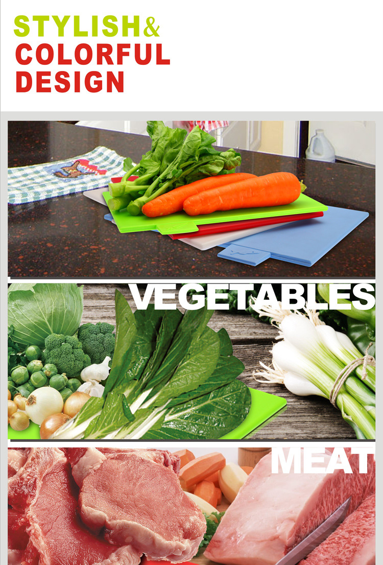 HZ415 New Kitchen Rainbow Rectangular cutting and Classification Board Ultra-thin Plastic Four-piece set pic 4