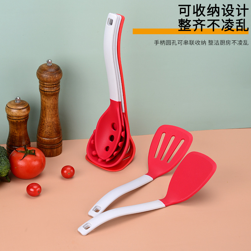 Silicone kitchenware 6-piece set, non-stick pan spatula and spoon set, high-temperature resistant silicone spatula, nylon handle kitchenware details Picture