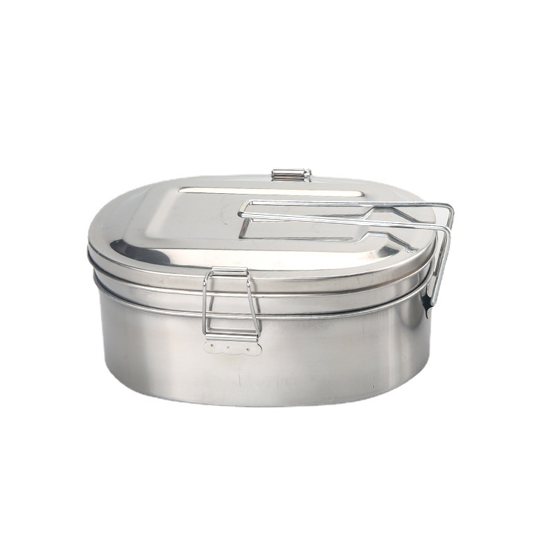 HZ634 stainless steel steamed lunch box with lid, single or double layer, old-fashioned iron lunch box, round for primary and secondary school students Specification image