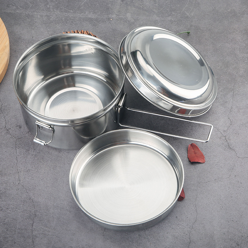 HZ634 stainless steel steamed lunch box with lid, single or double layer, old-fashioned iron lunch box, round for primary and secondary school students details Picture
