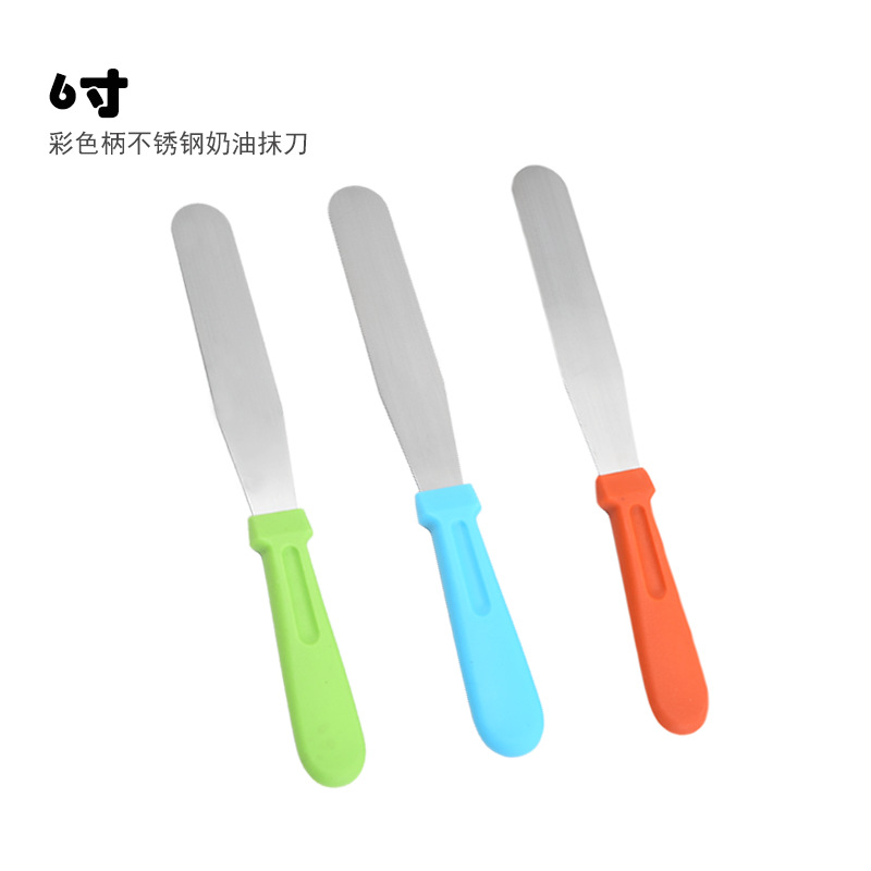 HZ720# manufacturer supplies 6-inch stainless steel spatulas with color handles, cake cream spatulas, and kitchen baking supplies pic 3