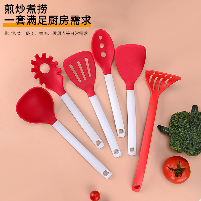 Silicone kitchenware 6-piece set, non-stick pan spatula and spoon set, high-temperature resistant silicone spatula, nylon handle kitchenware