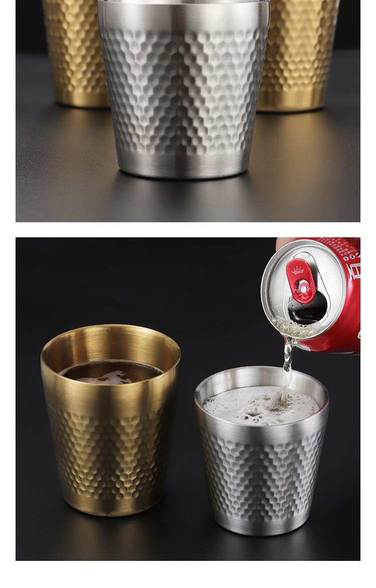 HZ42 Korean-style stainless steel hammer-patterned cup, thickened beer mug, double-layer insulated honeycomb cup, restaurant coffee cup, juice cup pic 15