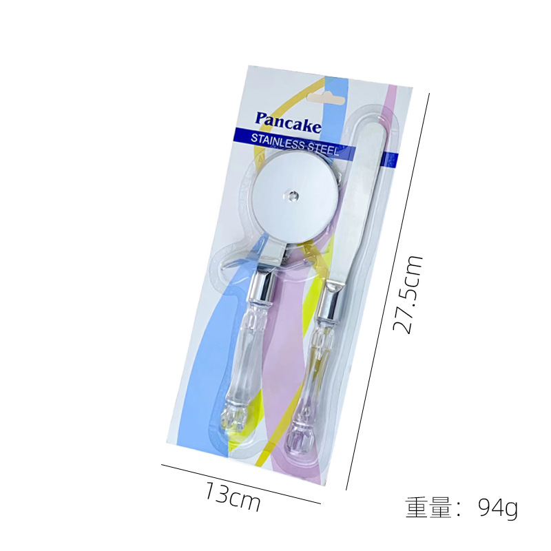 HZ720# Crystal Handle Pizza Knife Straight Spatula Two-piece Set Pizza Cutting Tool Cream Spatula Baking Set Item Picture
