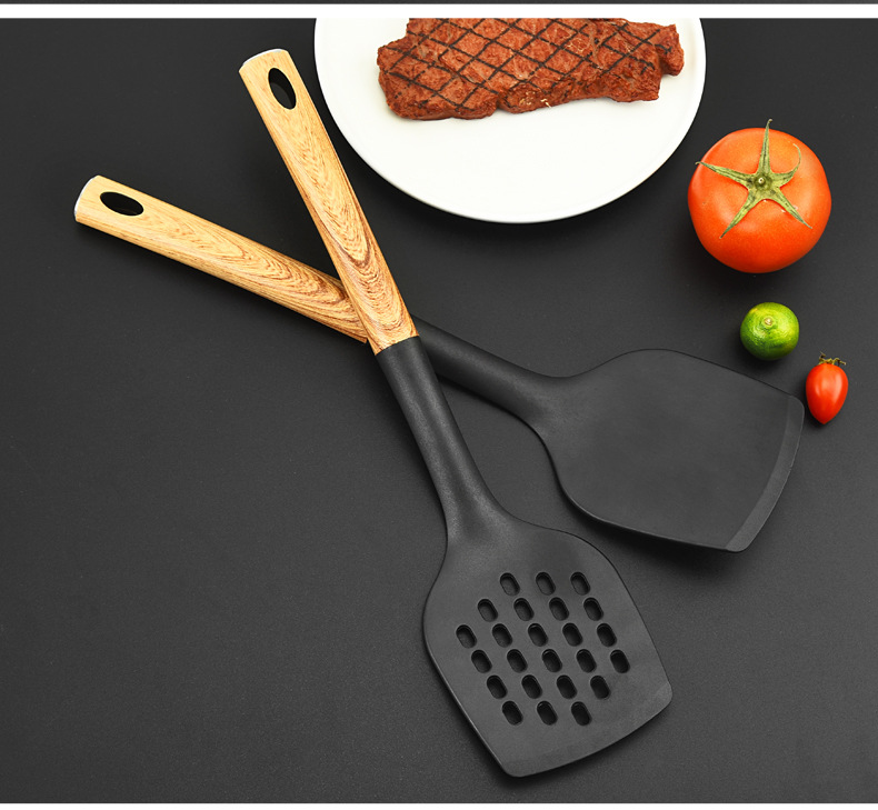 HZ415# Wholesale best-selling non-stick cookware set, wood-grain nylon cookware high-temperature resistant cooking set pic 10