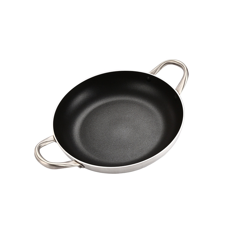 HZ43# Double-ear European-style sanding frying pan, aluminum non-stick flat pan with double bottom, hotel commercial wholesale pic 3