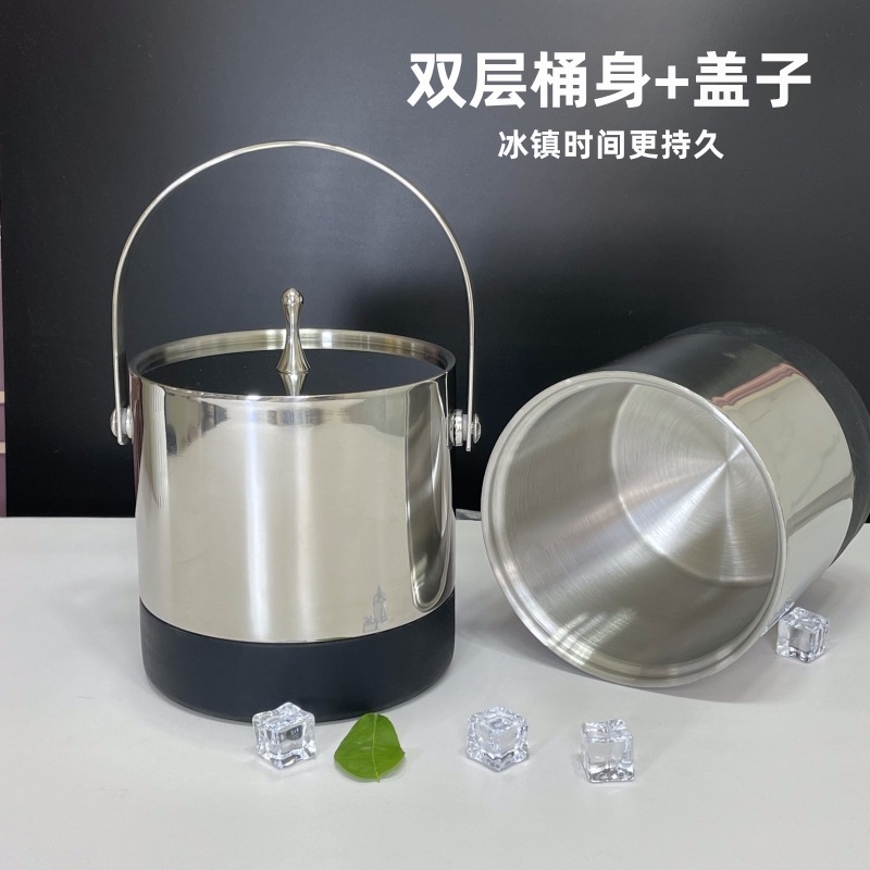 HZ444#不锈钢双层冰桶带盖保温手提冰粒桶香槟桶红酒桶酒店跨境详情4