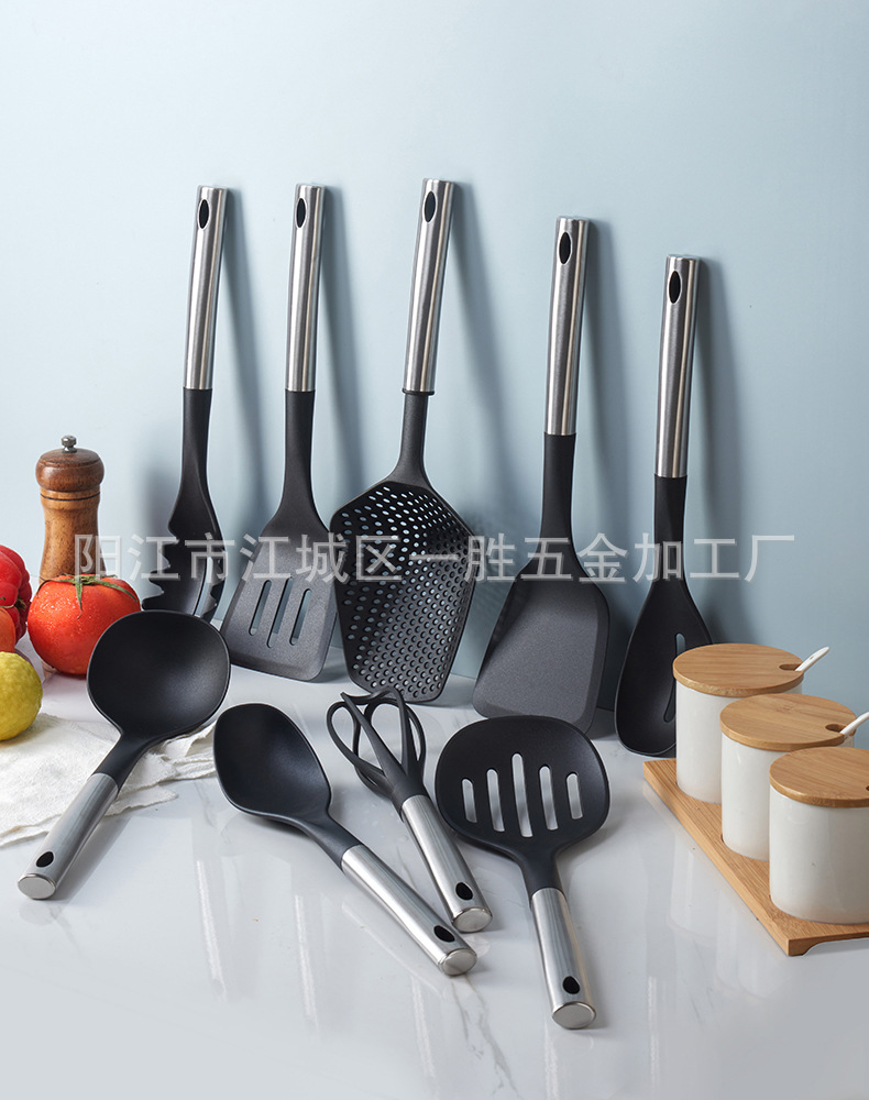 HZ415# Yangjiang Nylon kitchenware set, stainless steel tube handle kitchenware, soup spoon, rice spoon, spatula pic 4