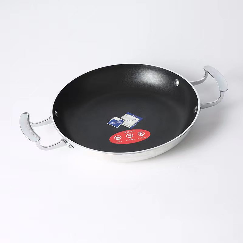 HZ43# Double-ear aluminum frying pan, non-stick flat pan with double bottom, hotel commercial wholesale pic 5