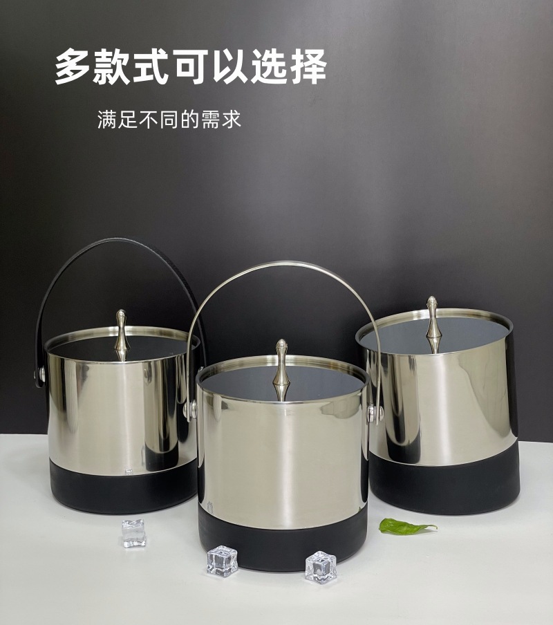HZ444#不锈钢双层冰桶带盖保温手提冰粒桶香槟桶红酒桶酒店跨境详情3
