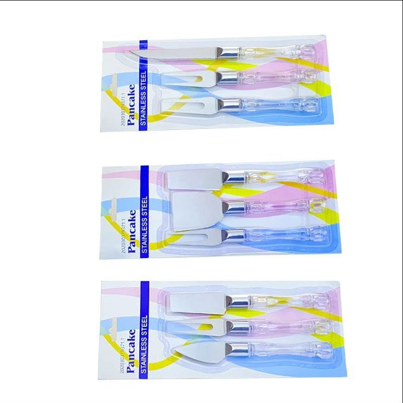 HZ720# Cheese and Cheese Knife and Fork Three-Piece Set, Crystal Handle Cheese Knife and Spatula Set, Stainless Steel Cheese knife for baking Application Scenario