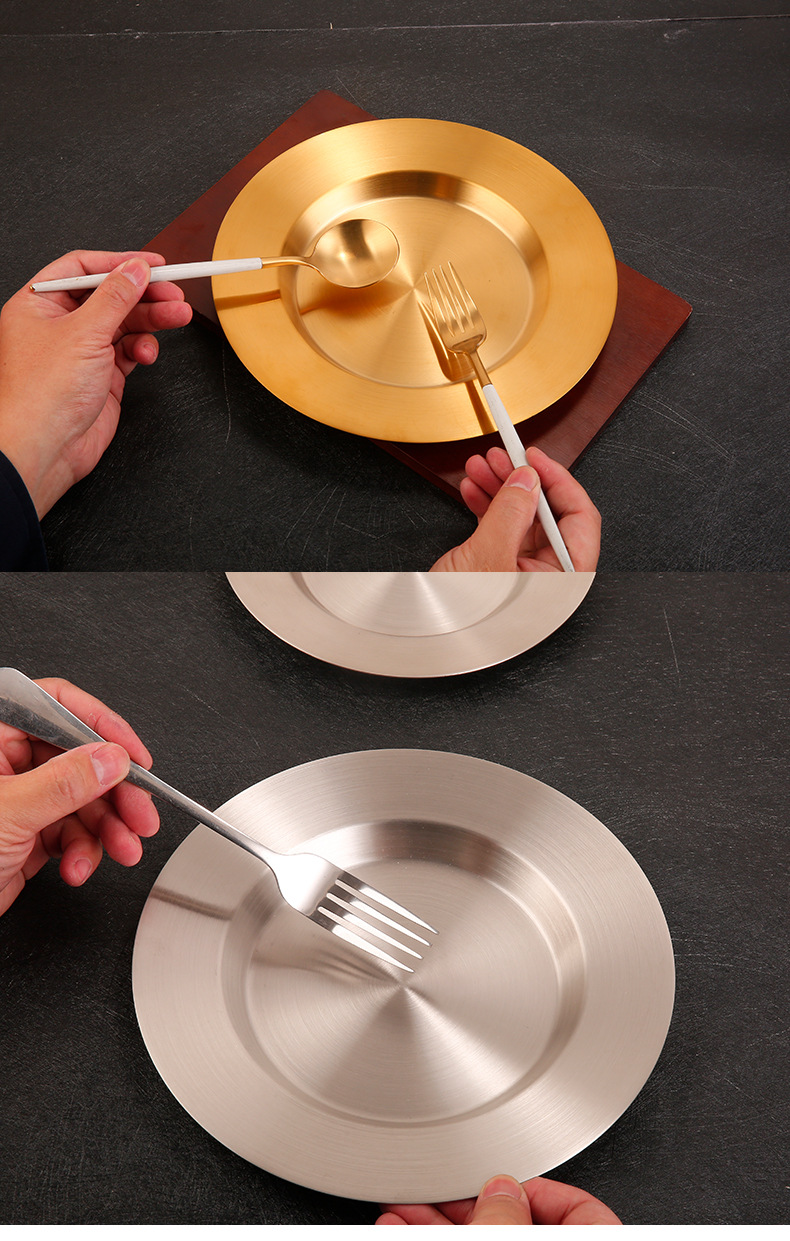 HZ426 Korean-style stainless steel round plate, Western-style steak plate, cold dish plate, pasta salad, dessert and cake plate pic 12