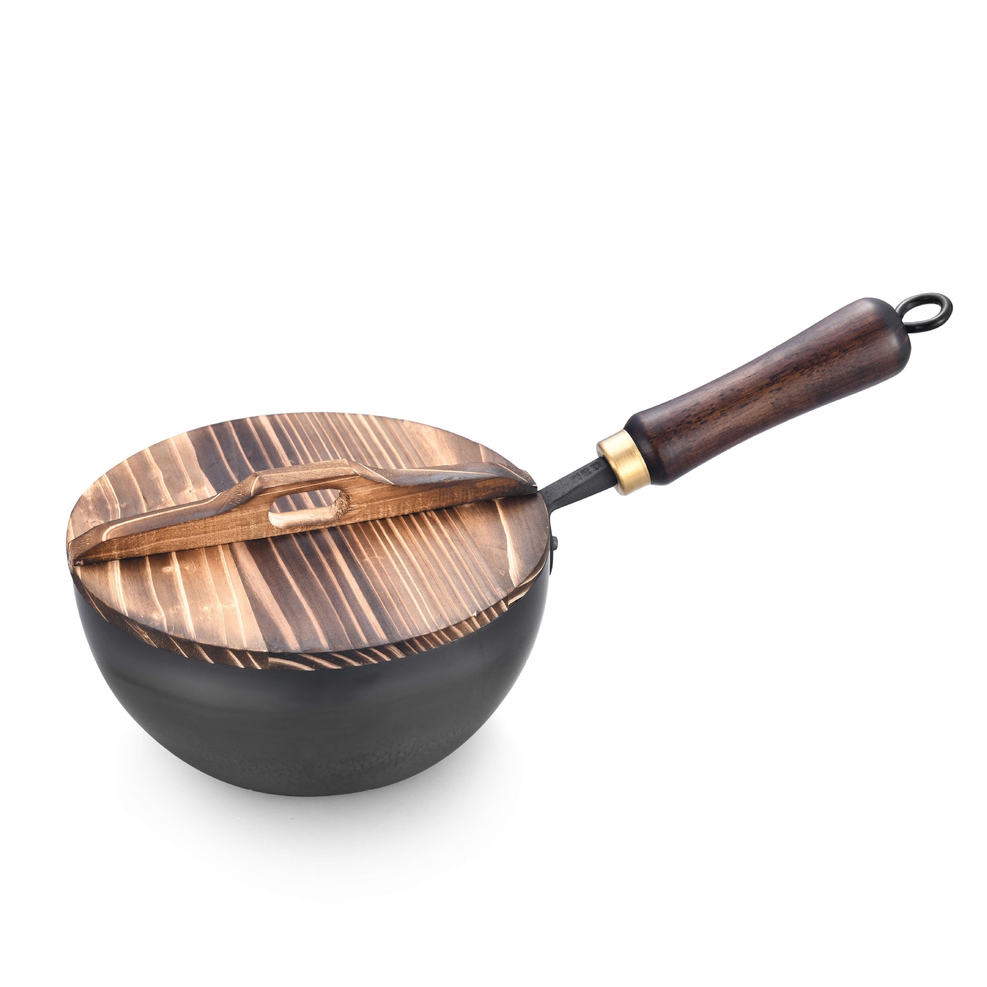 HZ43# uncoated fine iron forged non-stick iron pan, hand-made universal pan, frying pan, wok, household set with wooden lid pic 1