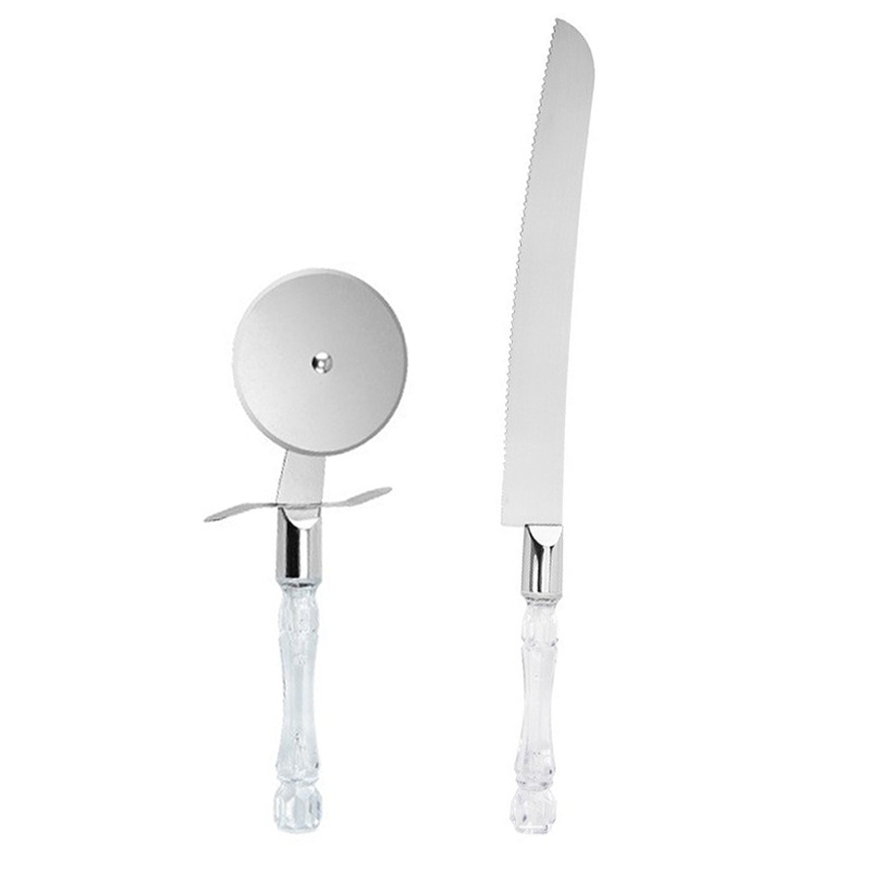 HZ720 Crystal Handle Pizza Knife and Bread Knife Two-piece Set, Pizza Cutting knife, Bread Cutting Knife and Baking Set