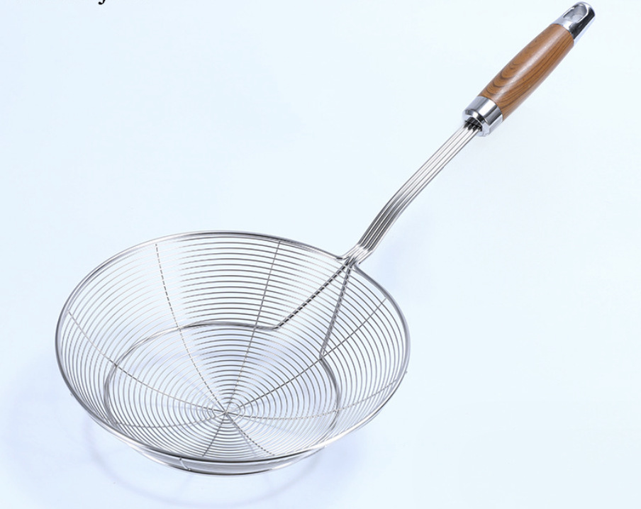 HZ102# Four-wire double-round elegant rosewood handle strainer with flat bottom and wooden handle Specification image