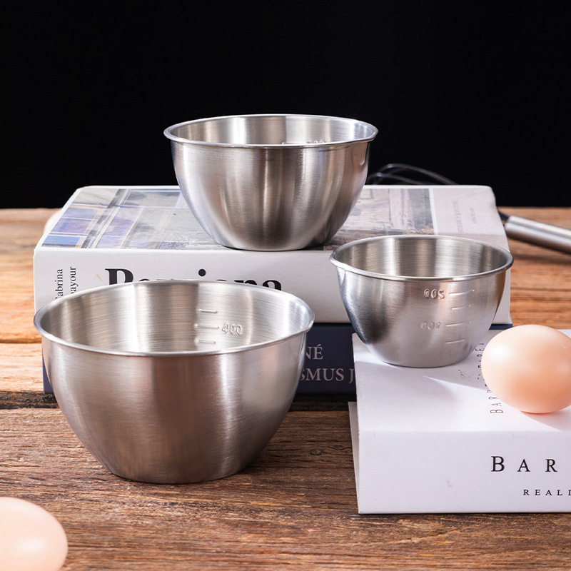 HZ50 stainless steel bowl with scale baking bowl, household tableware, cooking bowl, fruit salad bowl, single egg beating small bowl details Picture