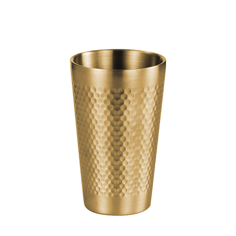 HZ42 Korean-style stainless steel hammer-patterned cup, thickened beer mug, double-layer insulated honeycomb cup, restaurant coffee cup, juice cup Application Scenario