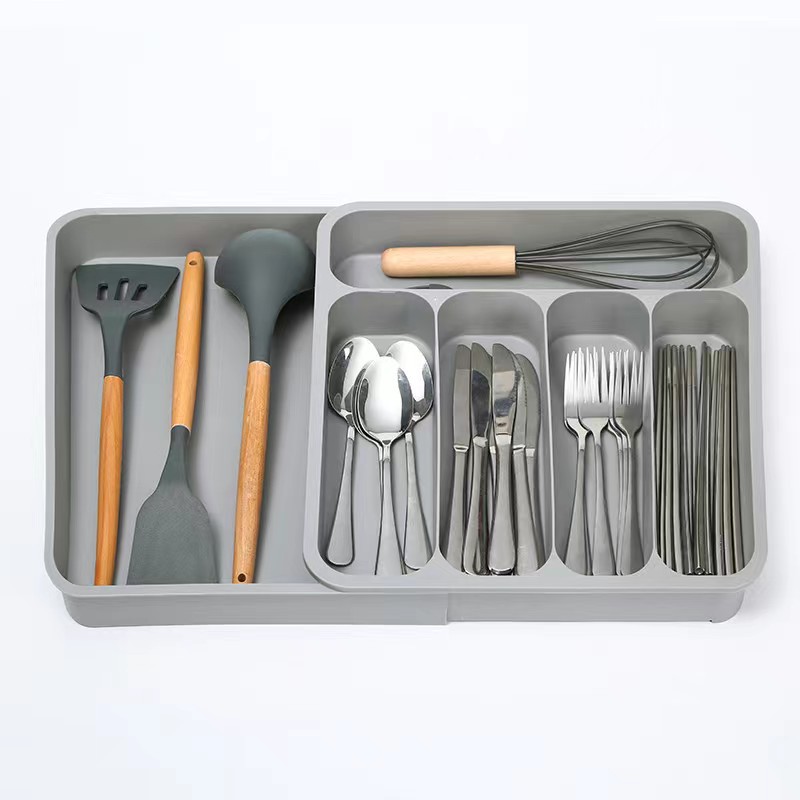 HZ607 extendable drawer storage box, separate shelving unit, tableware organizer, knife, fork and chopsticks compartments box, storage box pic 2